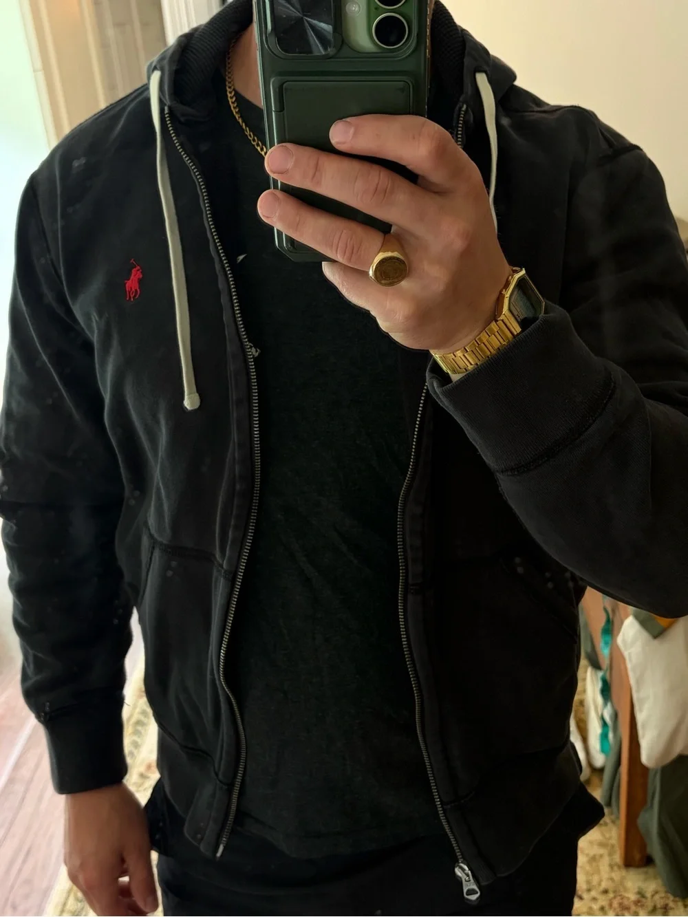 Ralph Lauren Black Zip Hoodie with White Drawstrings - Picture 6 of 6
